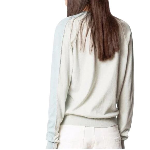 Zadig & Voltaire River Cotton Cashmere V Neck Sweater Color Block Blue XS - Picture 11 of 12